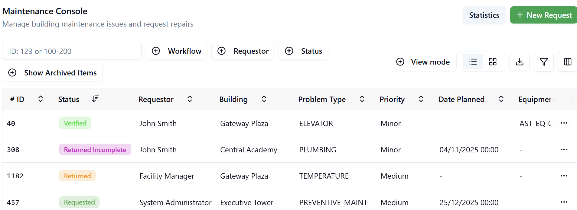 Management Console Status Display