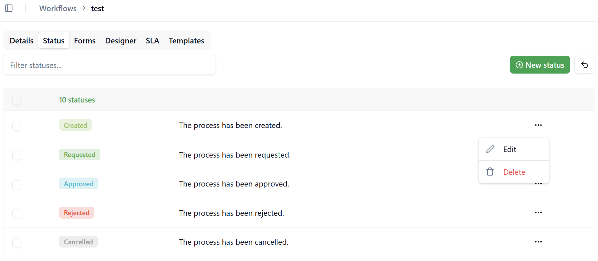 Status Tab Interface